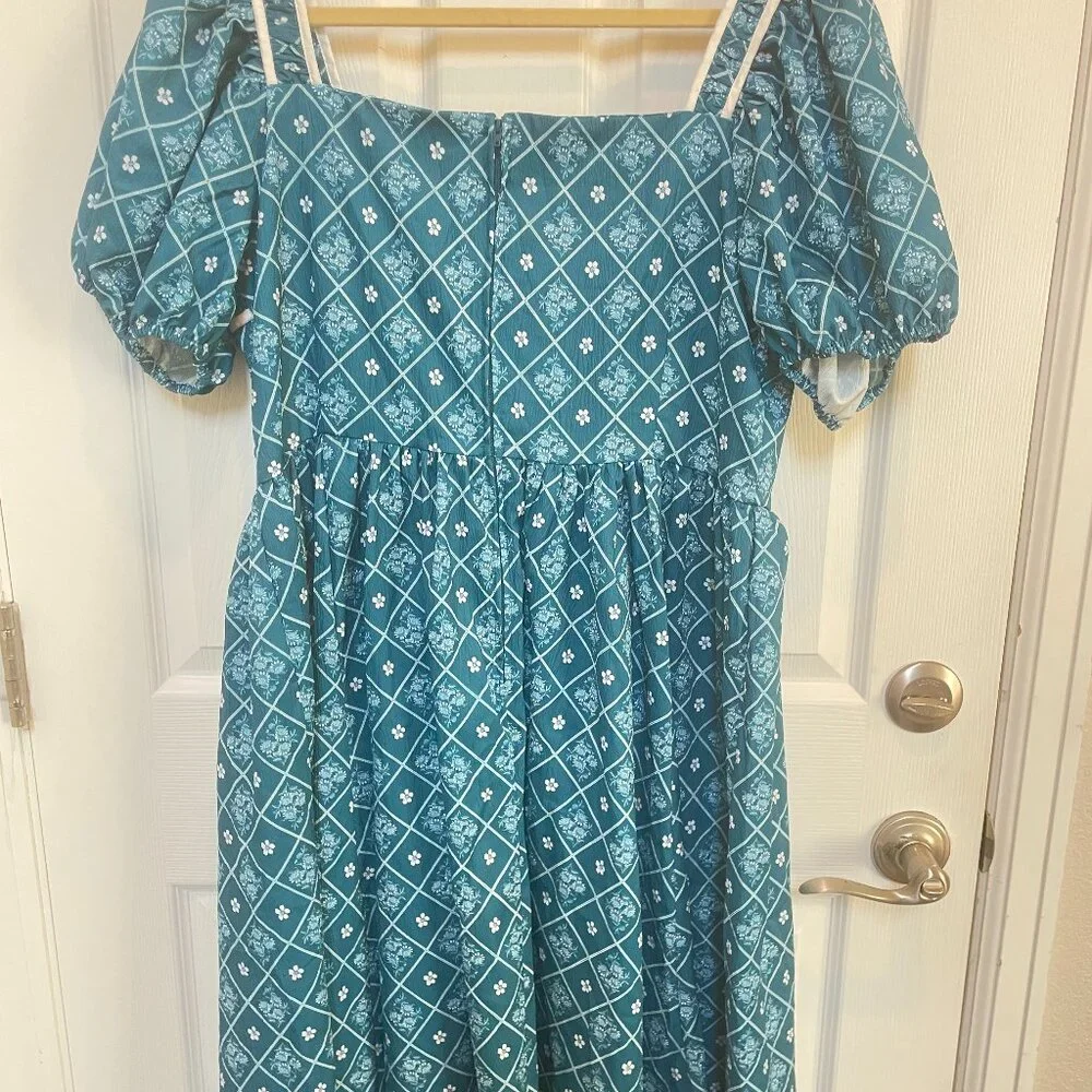Unique Vintage 1940s Sweetheart Button Front Swing Dress Teal Sz 1x #10 - Picture 4 of 7